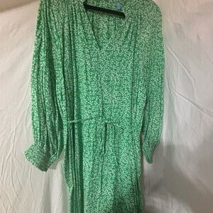 Draper James Green Floral Long Sleeve Dress